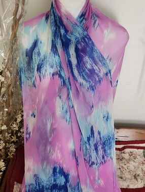 MADE Of Me Pink and Blue Tie-Dye Wrap, Scarf, Shawl, Cover-Up 33 X 80 Inches